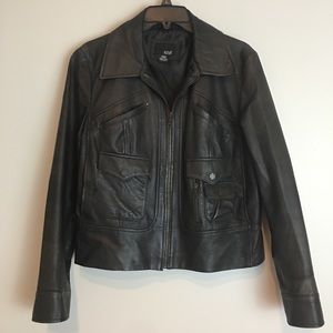 a.n.a 100% Leather Jacket Black Soft Pockets Large